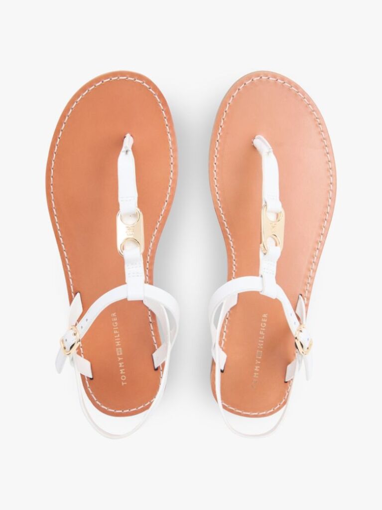White Leather TH Monogram Strap Sandals  Women