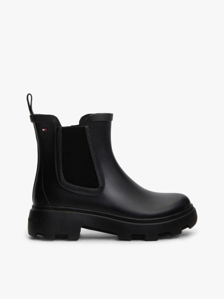 Black Rubberised Flag Cleat Rain Boots  Women