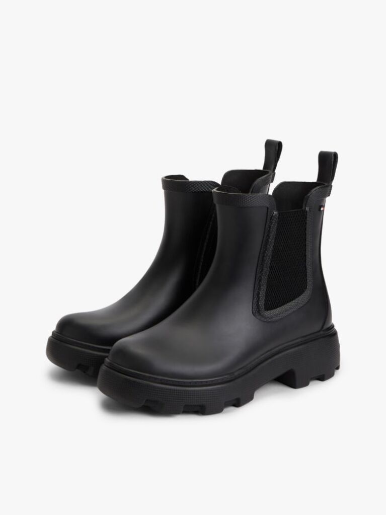 Black Rubberised Flag Cleat Rain Boots  Women