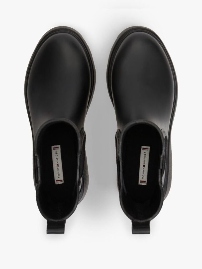 Black Rubberised Flag Cleat Rain Boots  Women