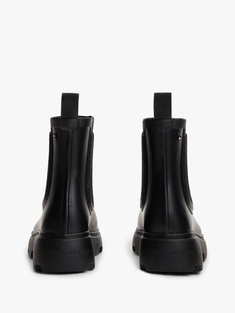 Black Rubberised Flag Cleat Rain Boots  Women