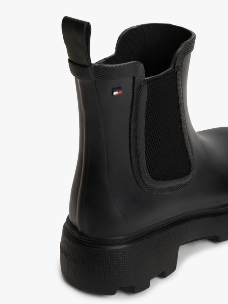 Black Rubberised Flag Cleat Rain Boots  Women