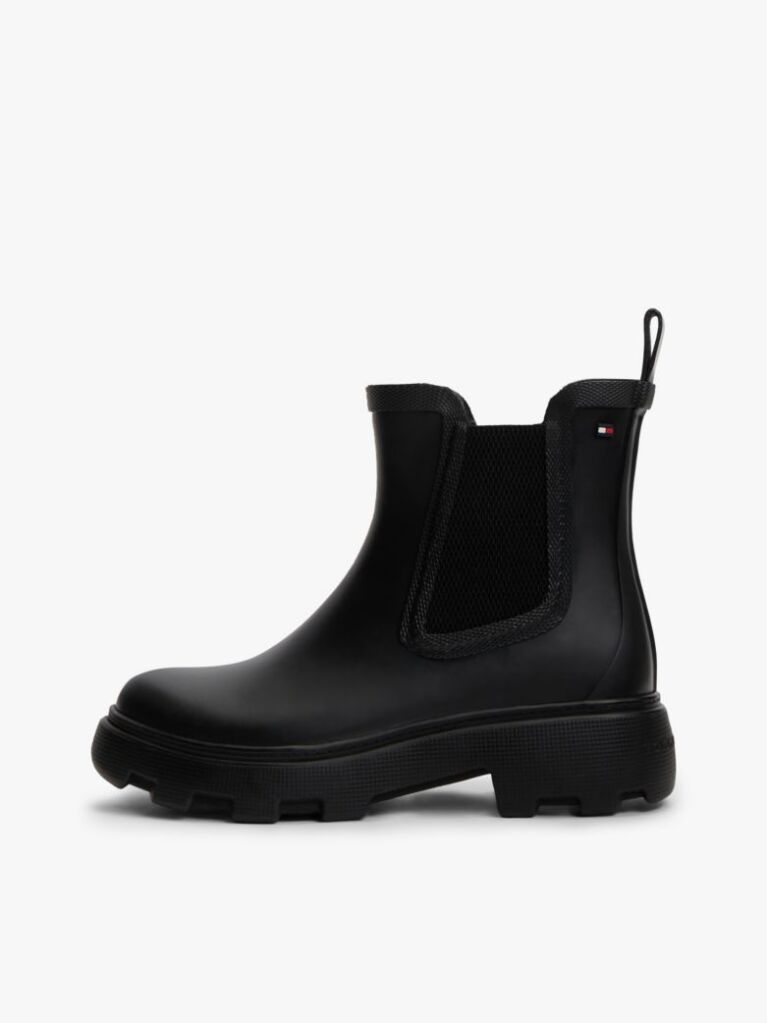 Black Rubberised Flag Cleat Rain Boots  Women