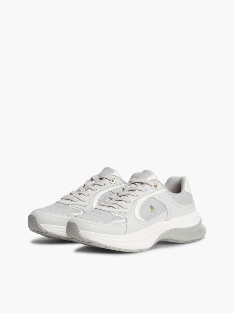 Grey TH Monogram Leather Chunky Trainers  Women