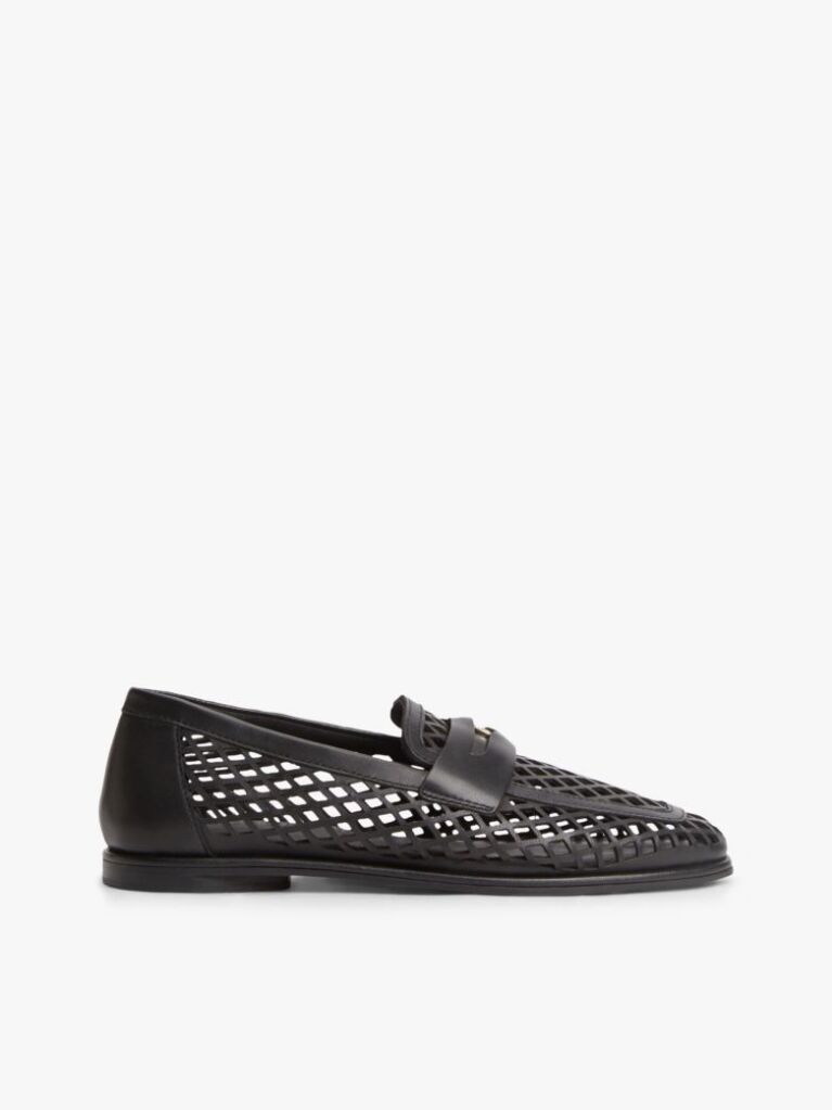 Black Cutout Leather Penny Loafers  Women