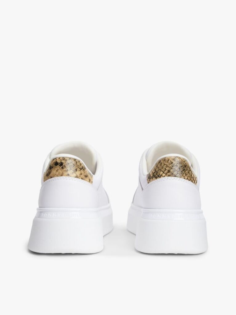 White Snake Print Heel Leather Platform Trainers  Women
