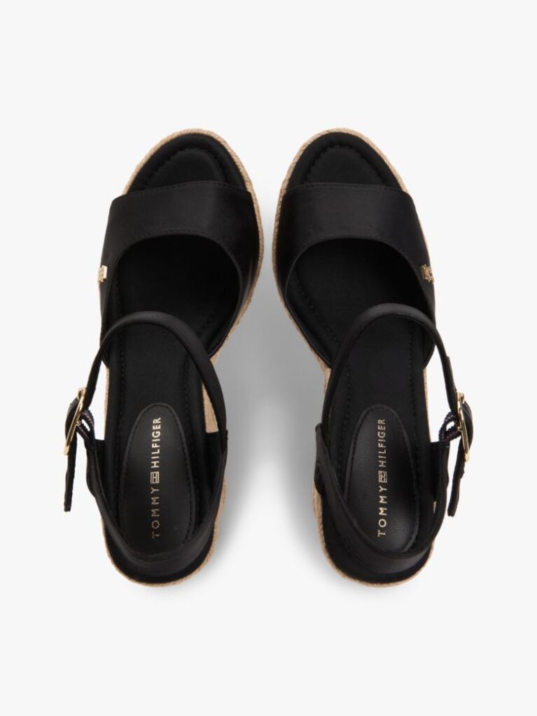 Black Satin TH Monogram Wedge Espadrilles  Women