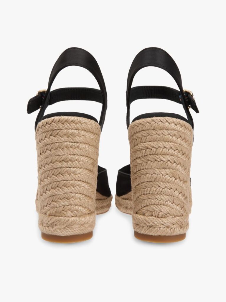 Black Satin TH Monogram Wedge Espadrilles  Women