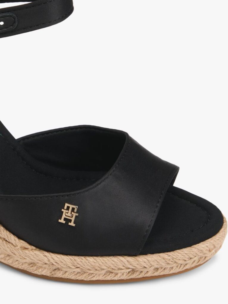 Black Satin TH Monogram Wedge Espadrilles  Women