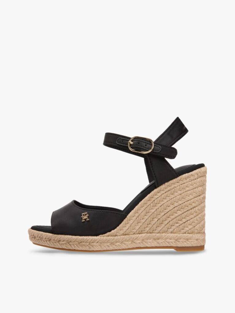 Black Satin TH Monogram Wedge Espadrilles  Women