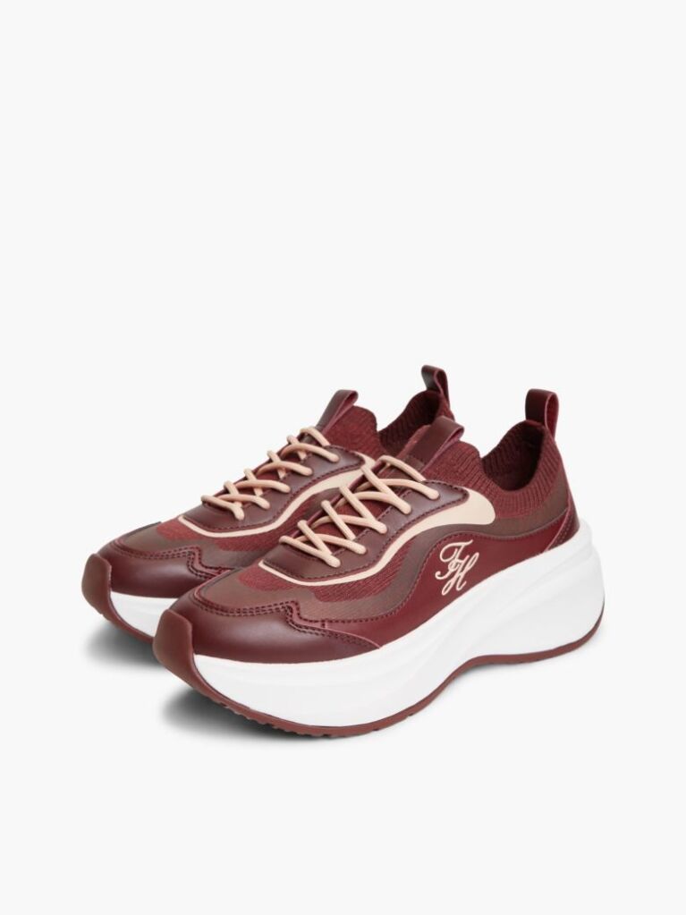 Red Knit Mixed Texture Trainers  Women