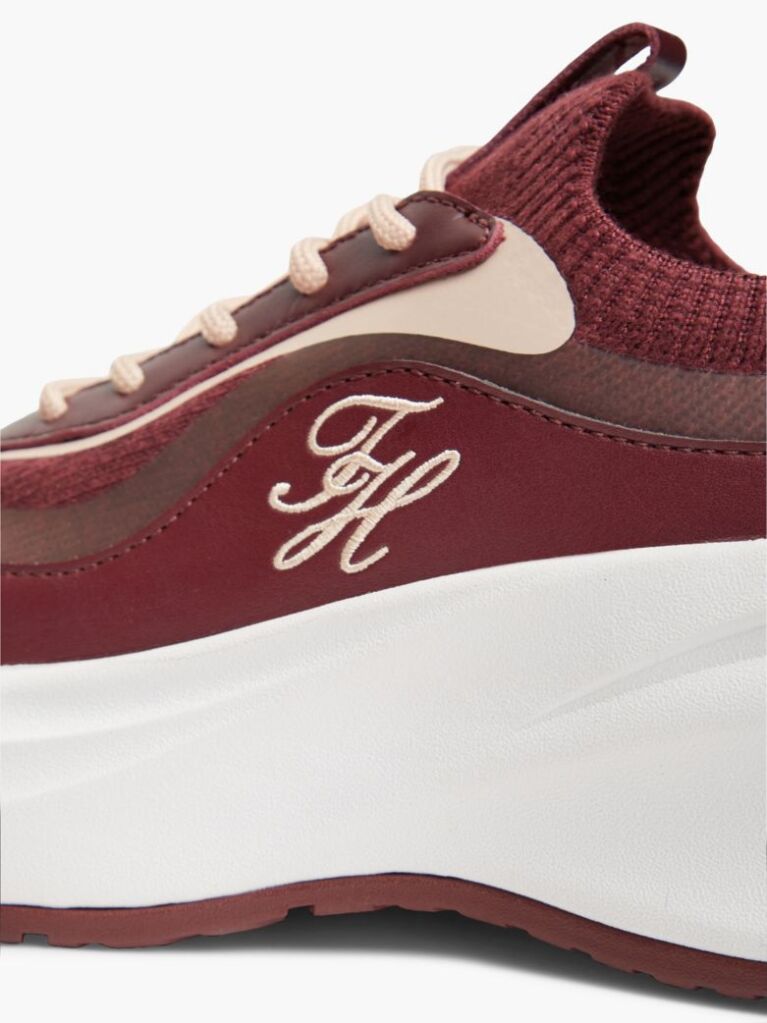 Red Knit Mixed Texture Trainers  Women