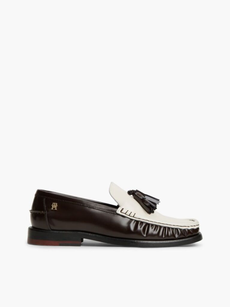 Brown New York Label Shiny Leather Tassel Loafers  Women
