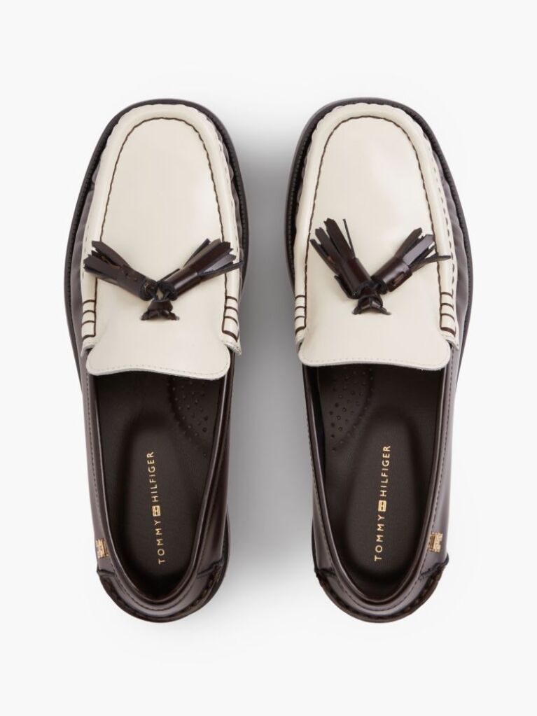 Brown New York Label Shiny Leather Tassel Loafers  Women