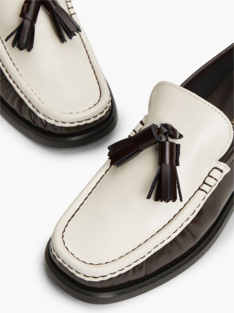Brown New York Label Shiny Leather Tassel Loafers  Women