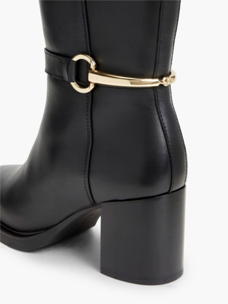 Black Leather Block Heel Riding Boots  Women