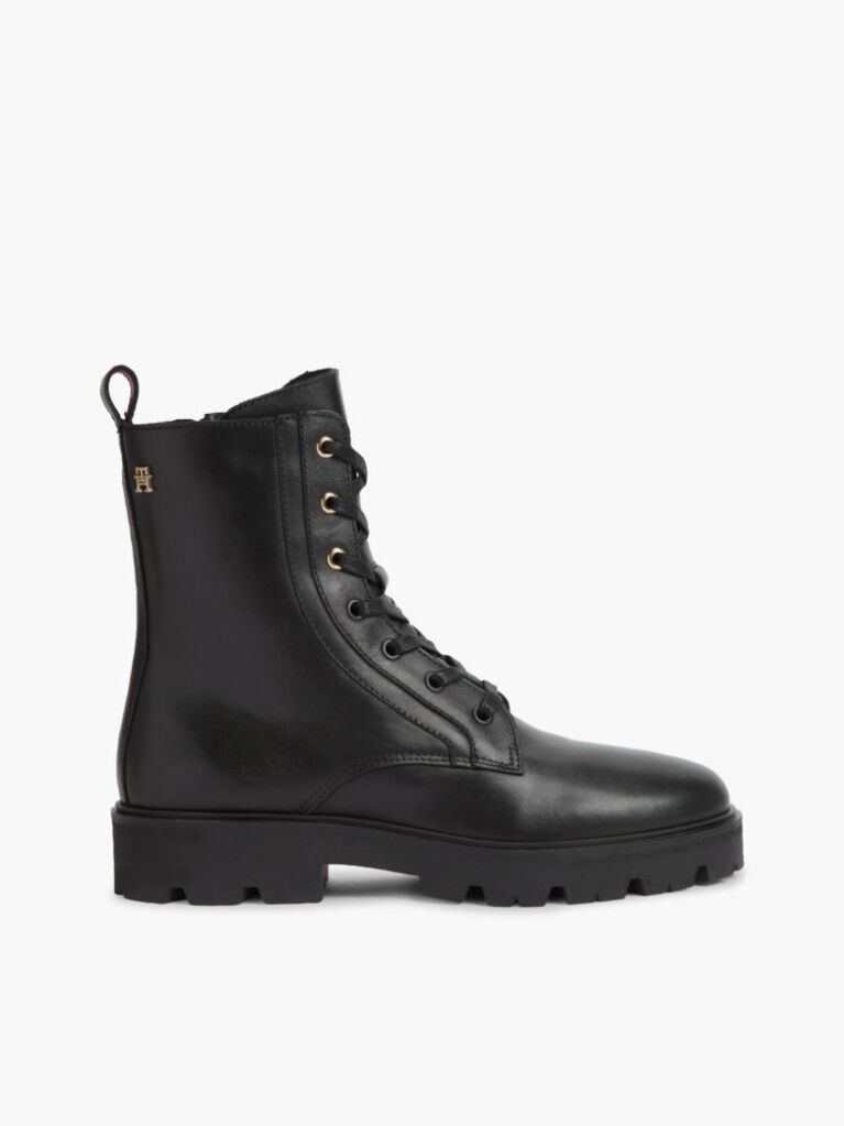 Black TH Monogram Leather Lace-Up Boots  Women