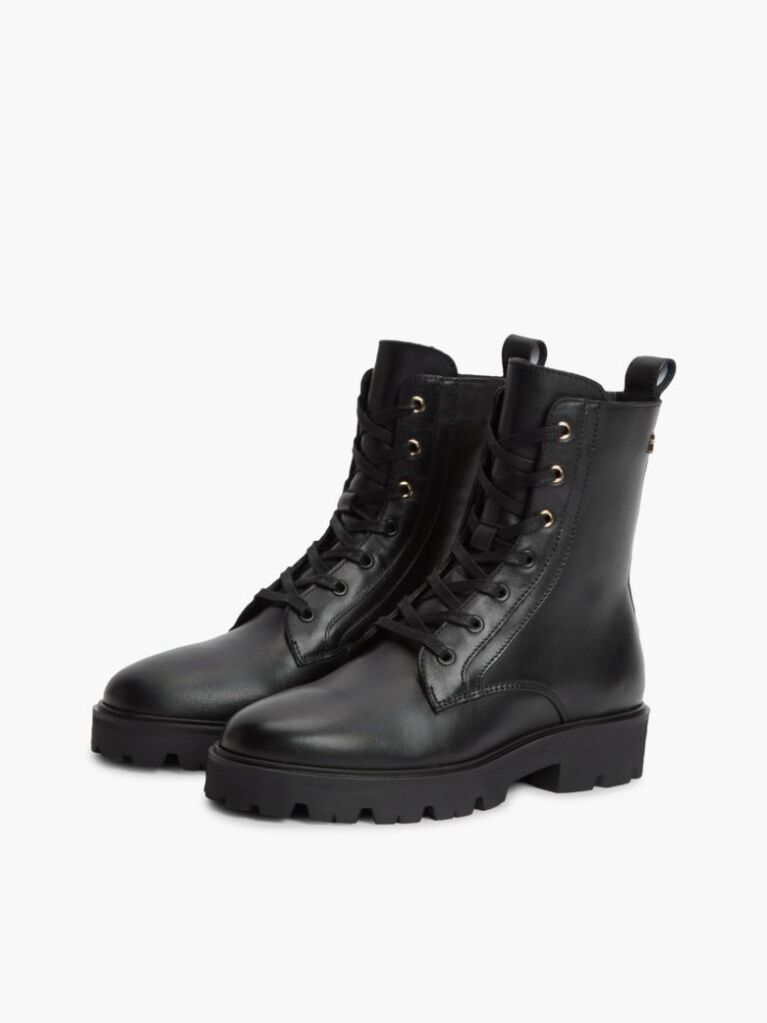 Black TH Monogram Leather Lace-Up Boots  Women