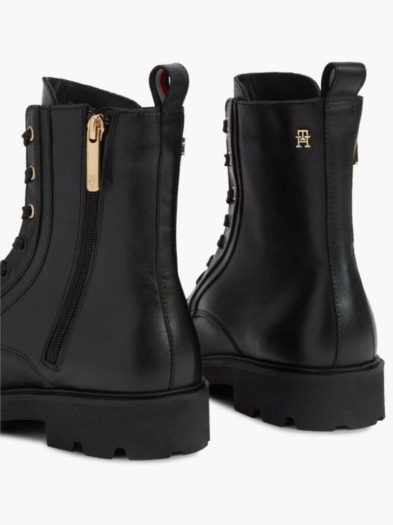 Black TH Monogram Leather Lace-Up Boots  Women
