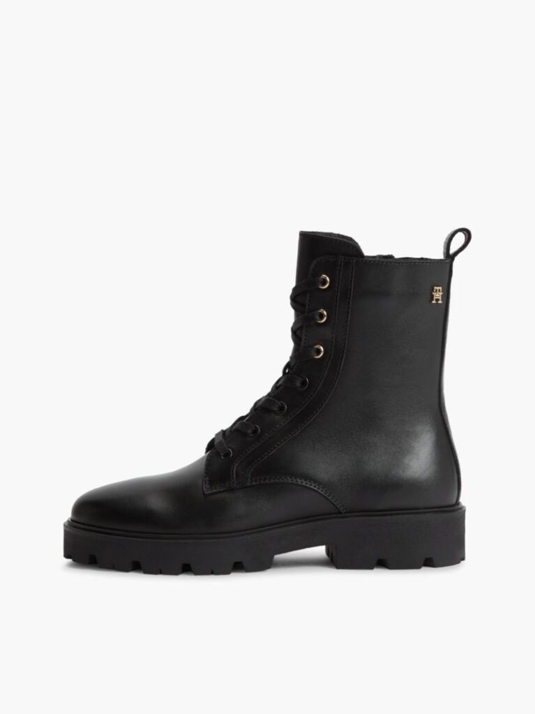 Black TH Monogram Leather Lace-Up Boots  Women