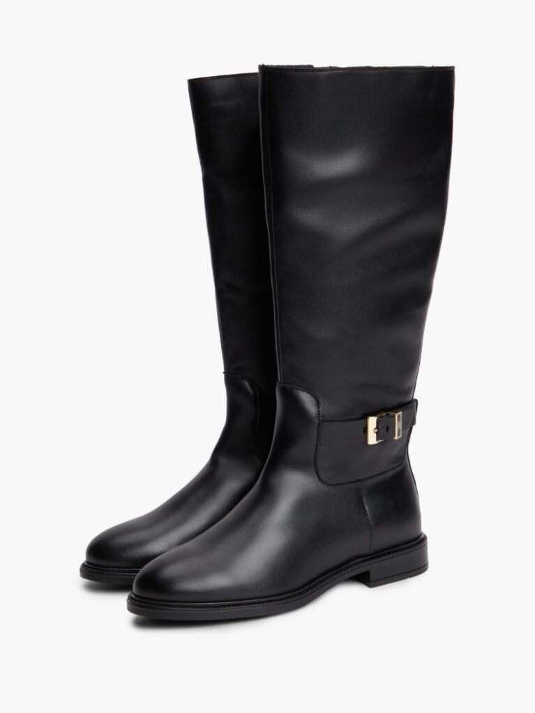Black TH Monogram Buckle Leather Knee-High Boots  Women