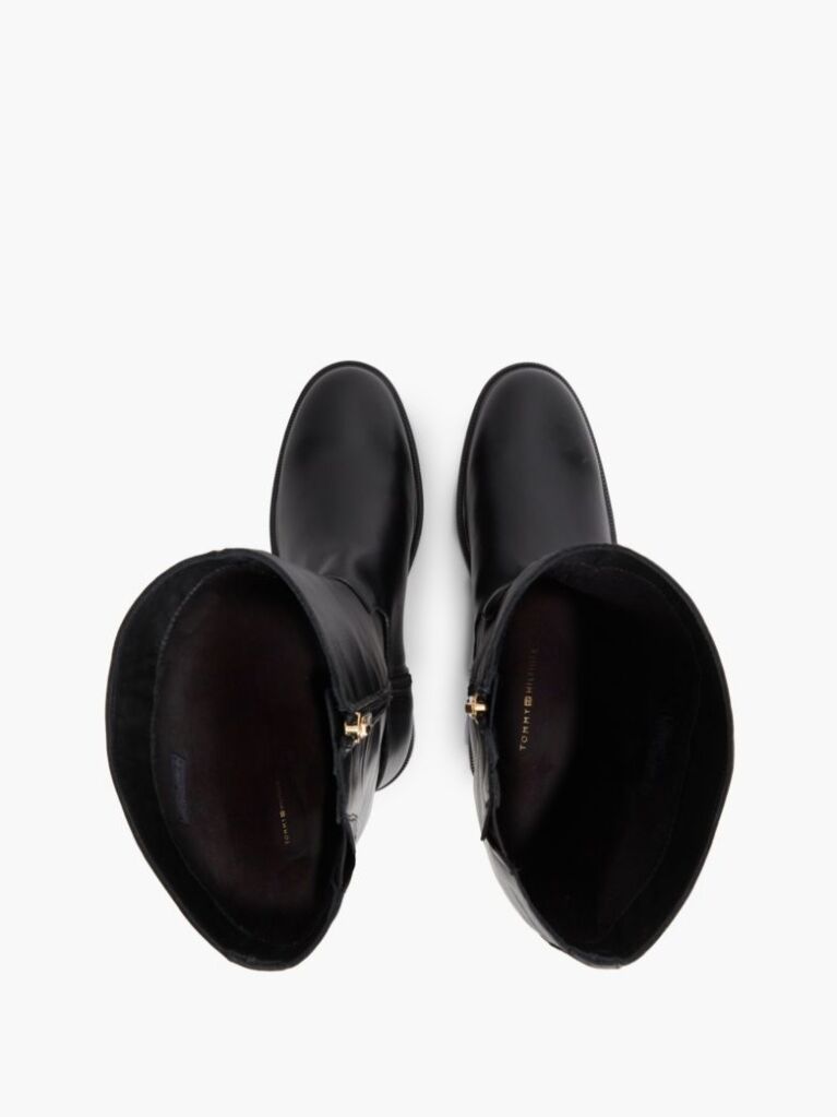 Black TH Monogram Buckle Leather Knee-High Boots  Women