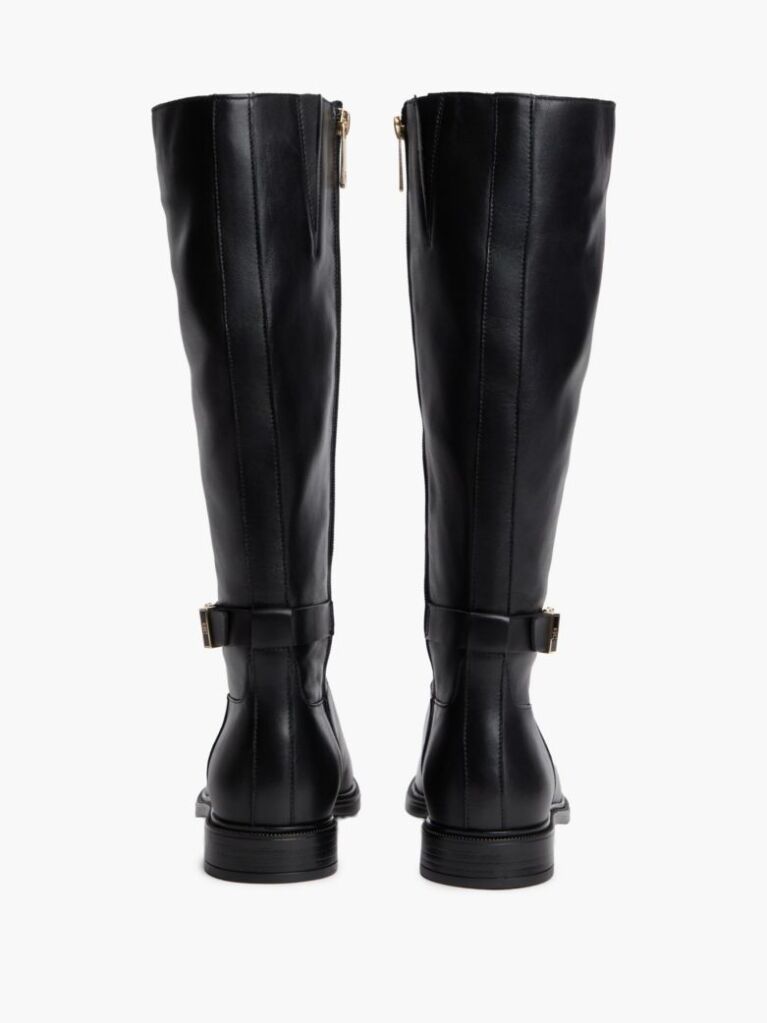 Black TH Monogram Buckle Leather Knee-High Boots  Women