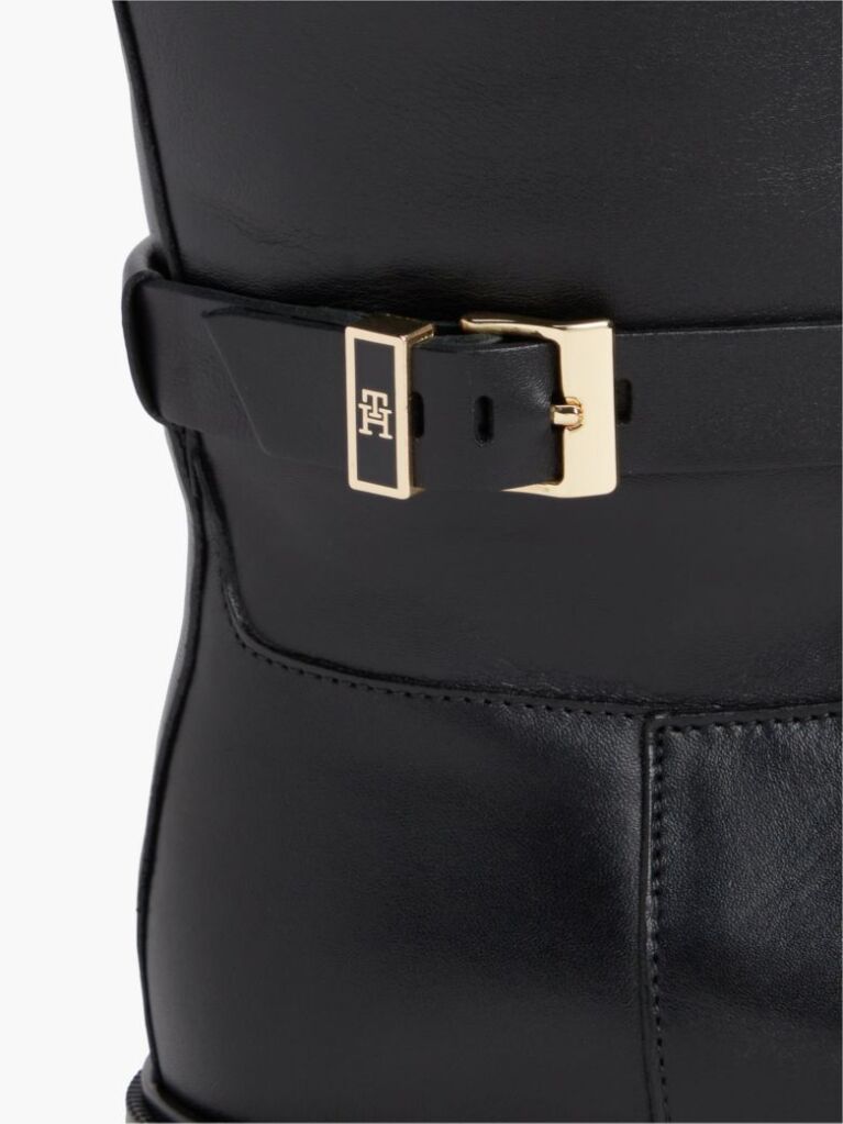Black TH Monogram Buckle Leather Knee-High Boots  Women