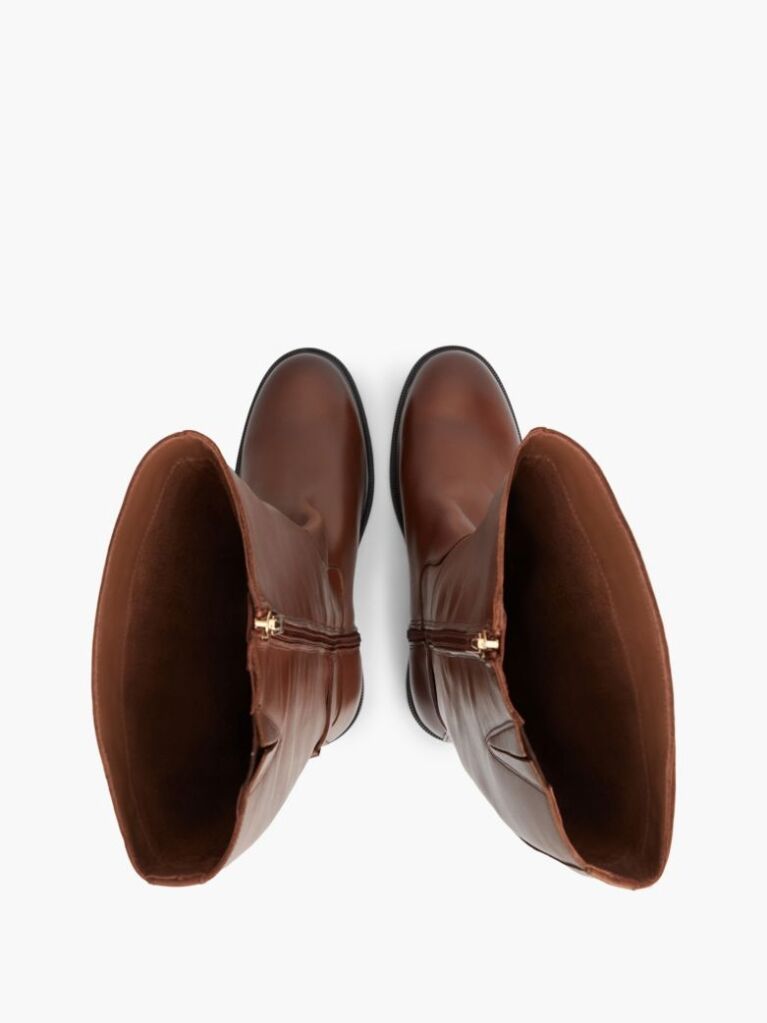 Brown TH Monogram Buckle Leather Knee-High Boots  Women