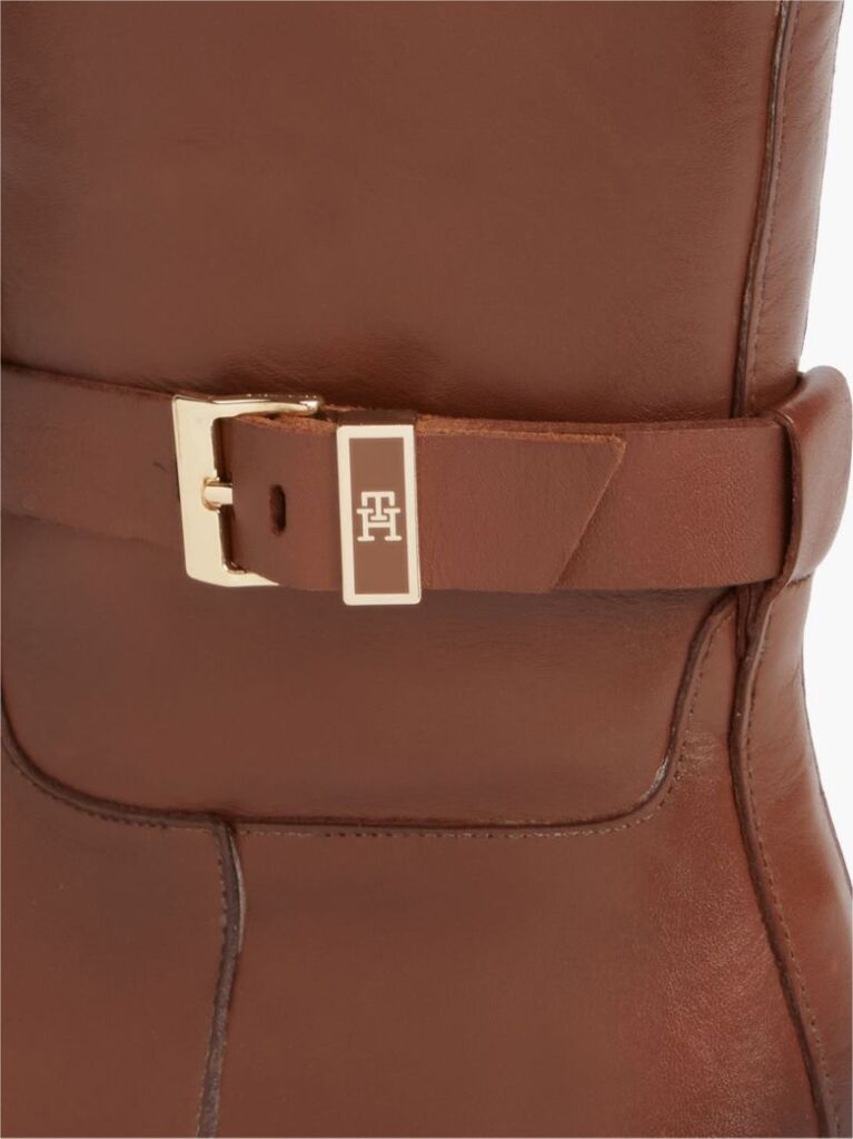 Brown TH Monogram Buckle Leather Knee-High Boots  Women