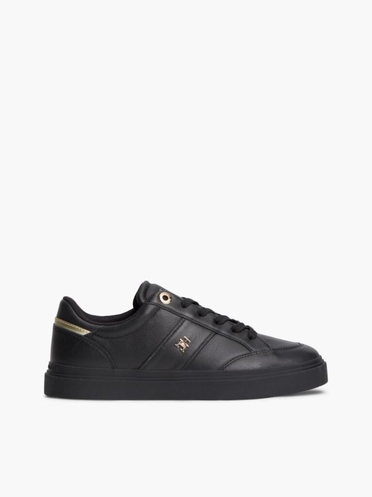 Black Pebble Grain Leather Cupsole Trainers  Women