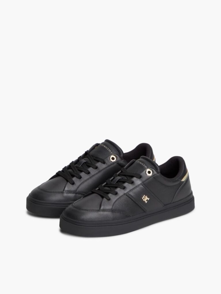 Black Pebble Grain Leather Cupsole Trainers  Women