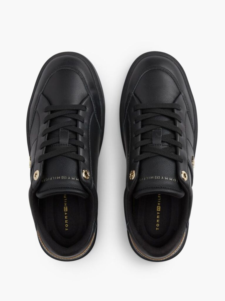 Black Pebble Grain Leather Cupsole Trainers  Women