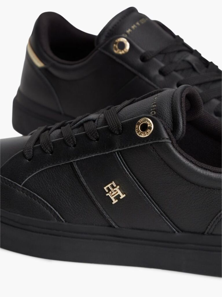 Black Pebble Grain Leather Cupsole Trainers  Women