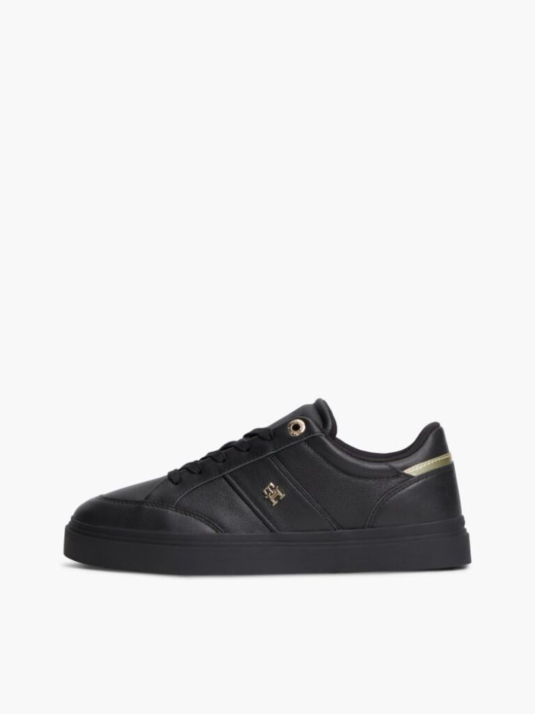 Black Pebble Grain Leather Cupsole Trainers  Women