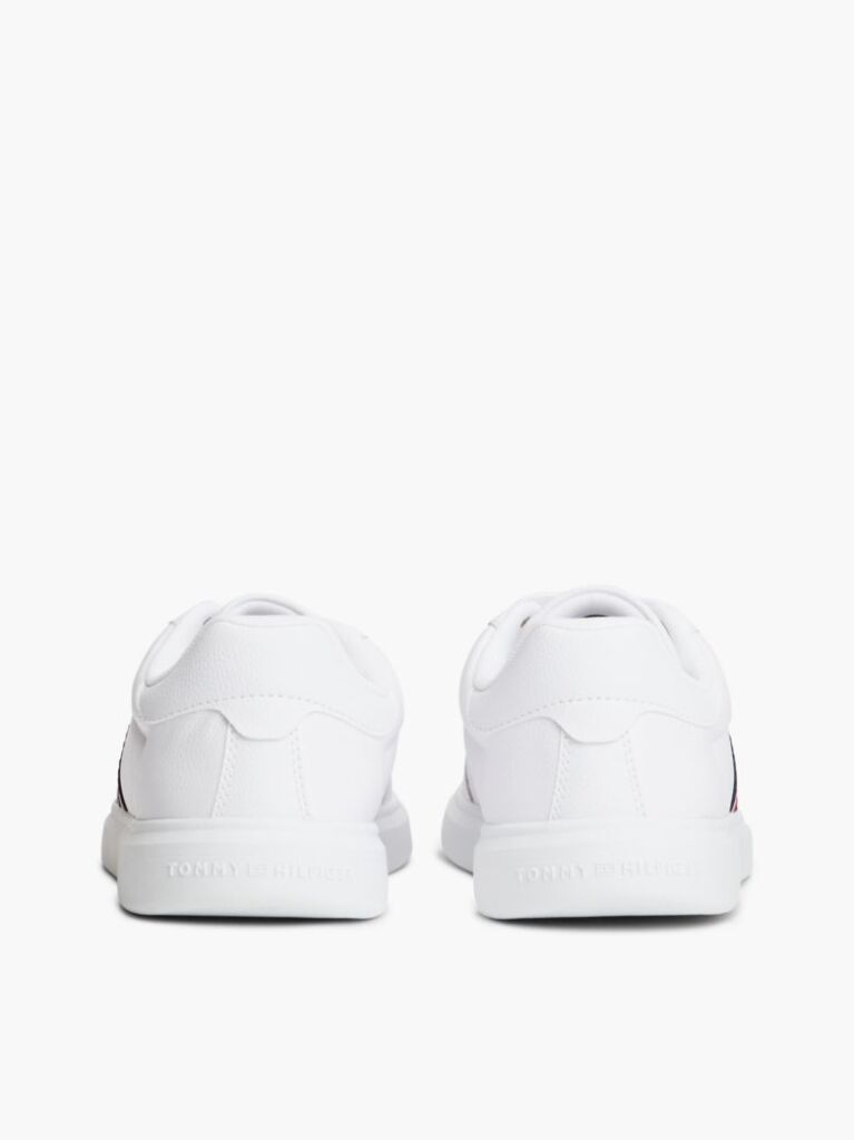 White Global Stripe Leather Court Trainers  Women