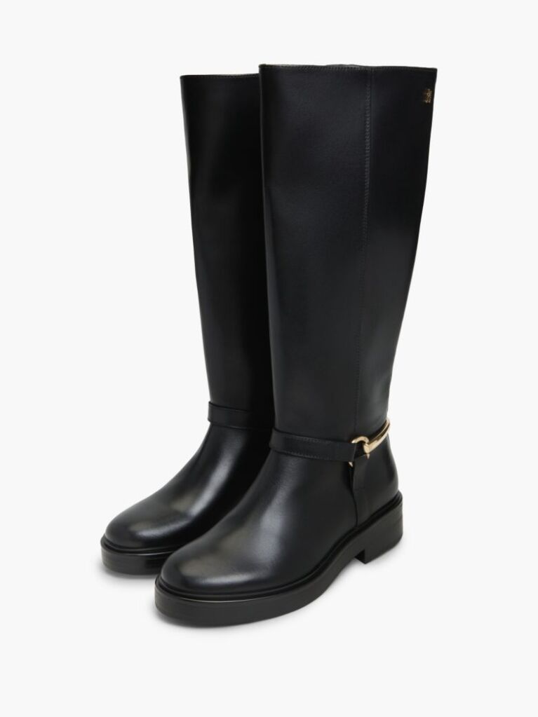 Black Gold-Tone Hardware Leather Riding Boots  Women