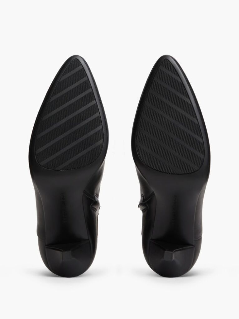 Black Leather Pointed Toe Heeled Ankle Boots  Women