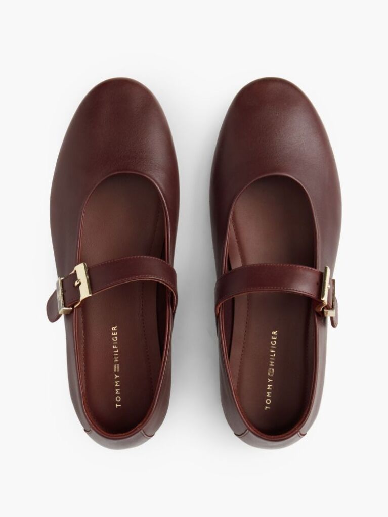 Red Leather Buckle Mary Jane Ballerinas  Women