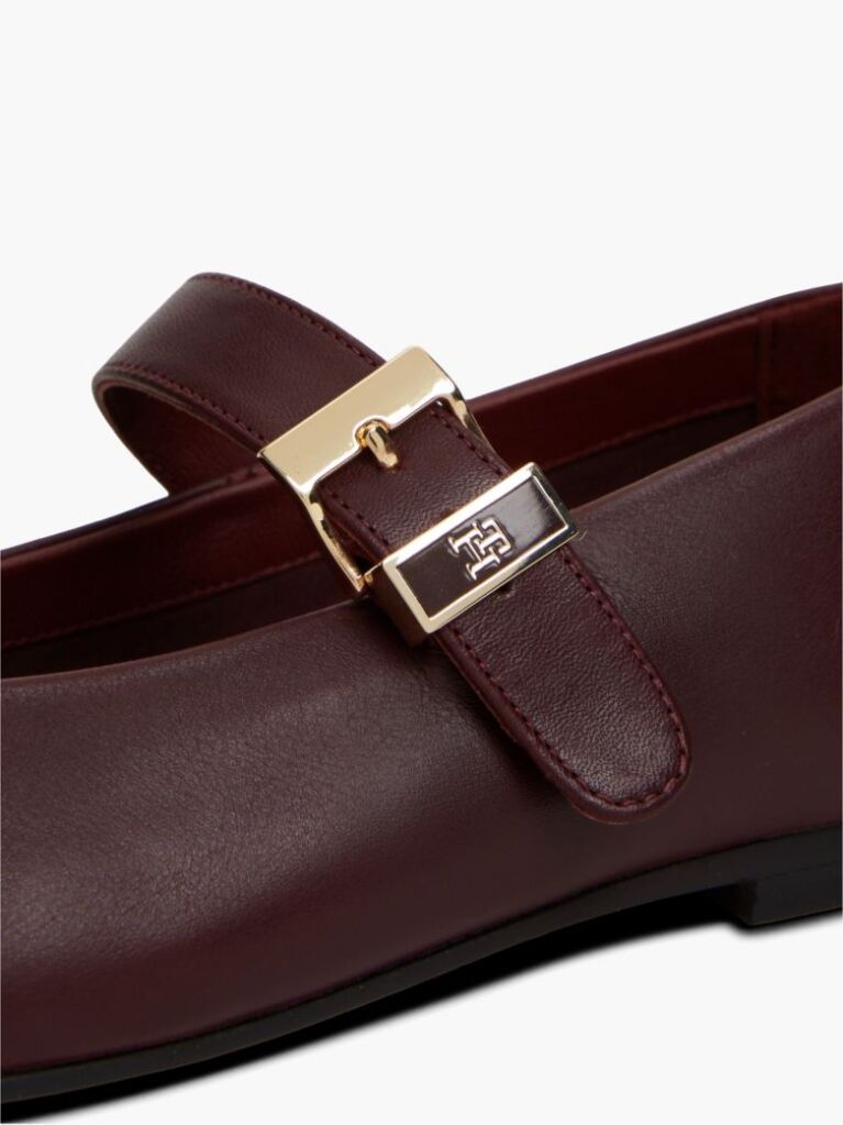Red Leather Buckle Mary Jane Ballerinas  Women