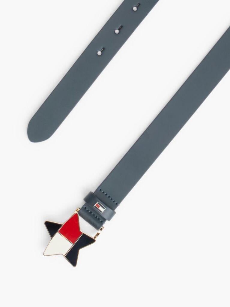 Blue Kids’ Leather Star Flag Buckle Belt  Girls