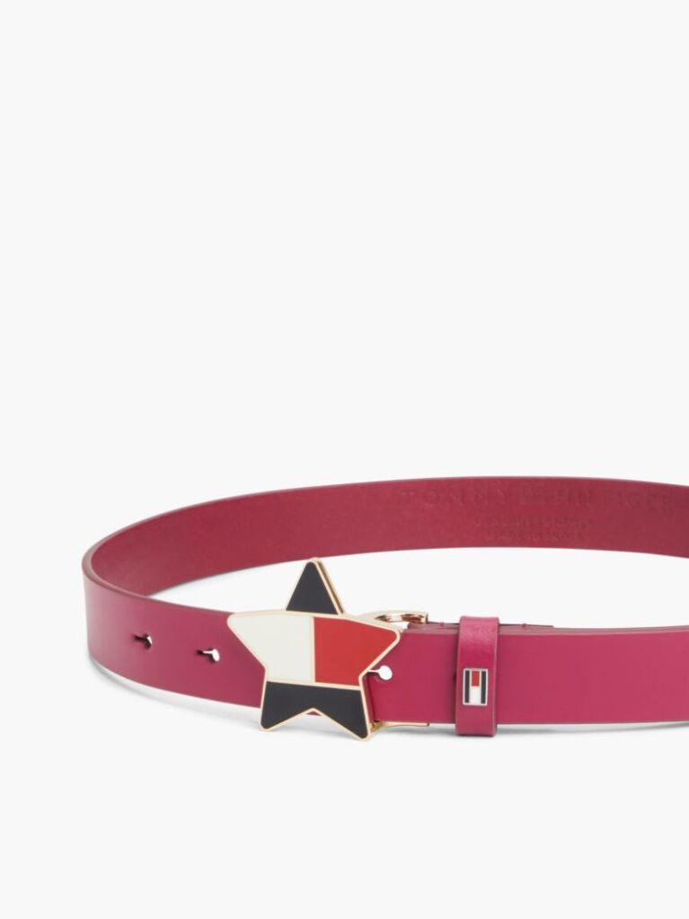 Red Kids’ Leather Star Flag Buckle Belt  Girls