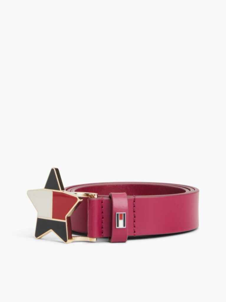 Red Kids’ Leather Star Flag Buckle Belt  Girls