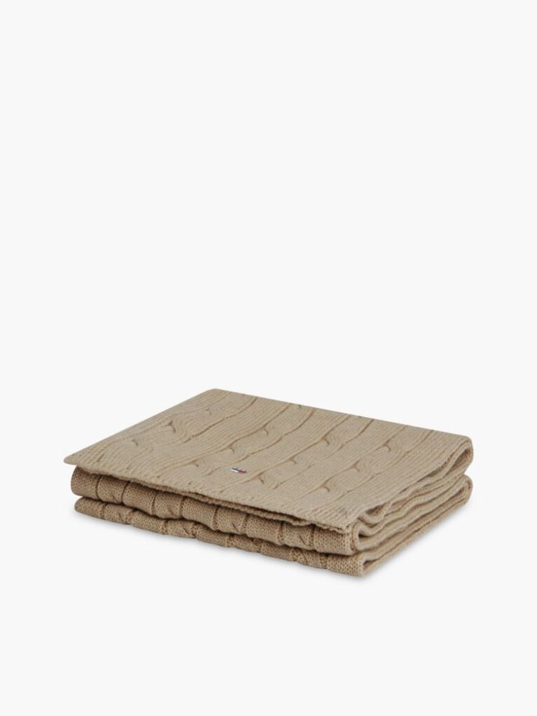 Beige Kids' Cable Knit Flag Embroidery Scarf  Kids Unisex