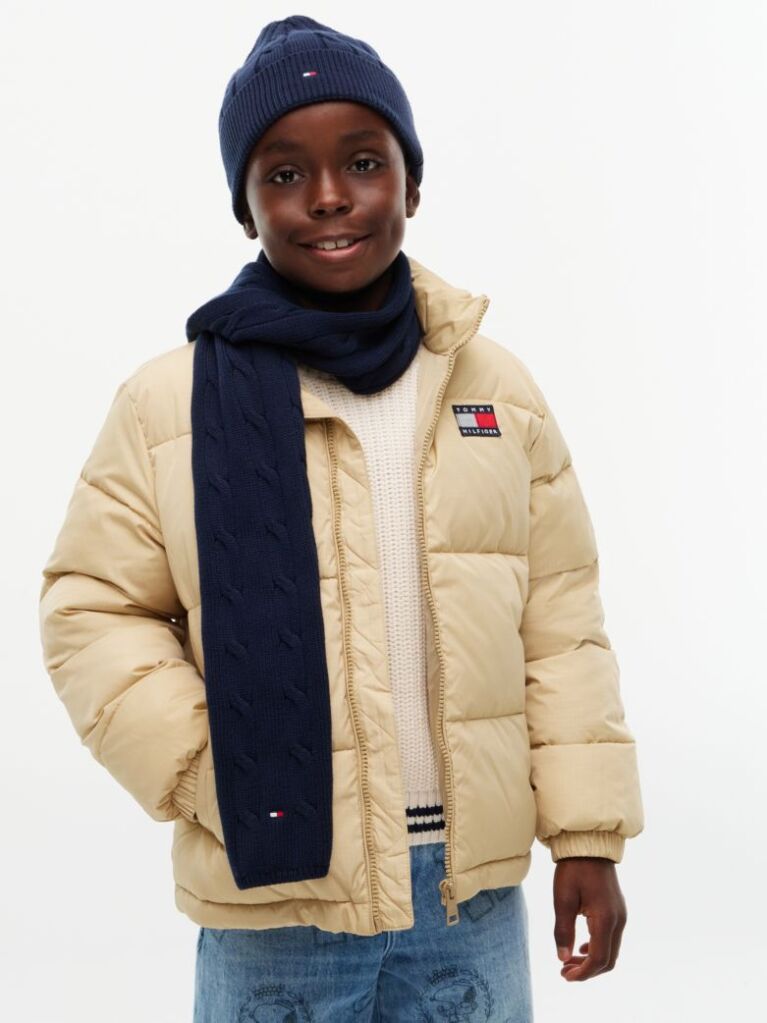 Blue Kids' Cable Knit Flag Embroidery Scarf  Kids Unisex