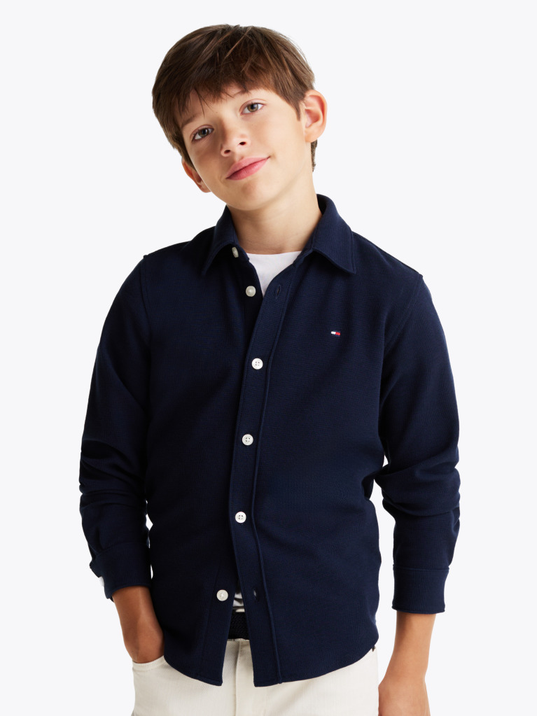 Blue Micro Waffle Knit Regular Fit Shirt  Boys