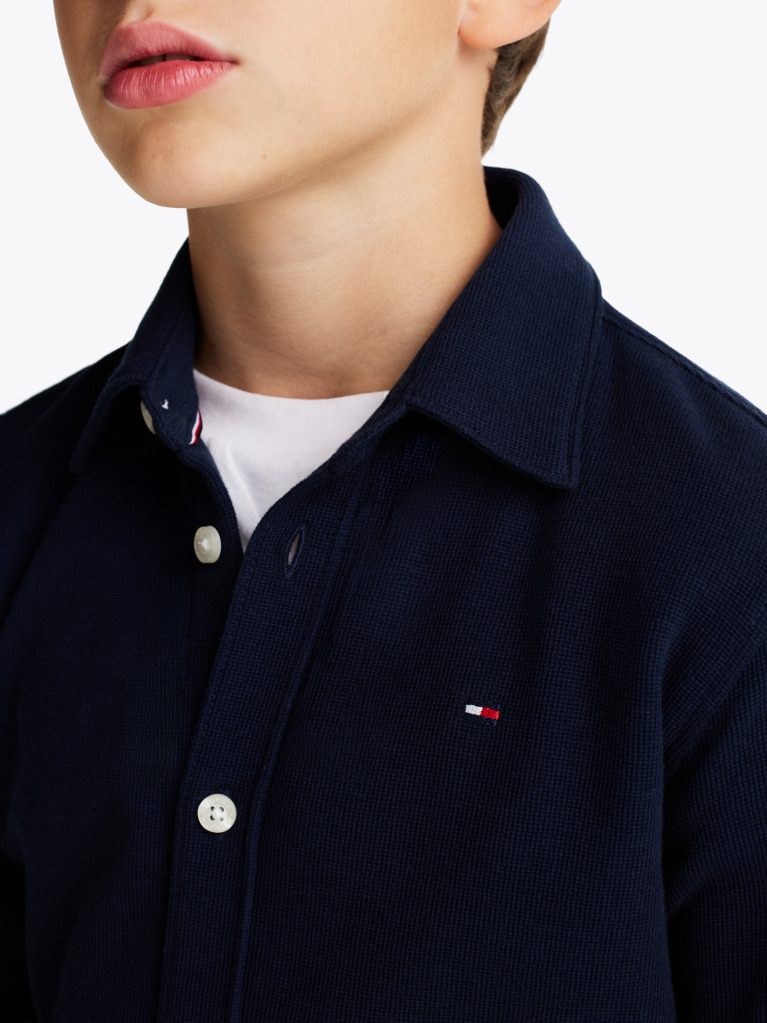 Blue Micro Waffle Knit Regular Fit Shirt  Boys