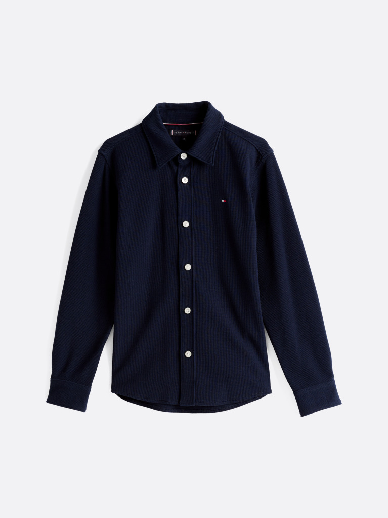 Blue Micro Waffle Knit Regular Fit Shirt  Boys