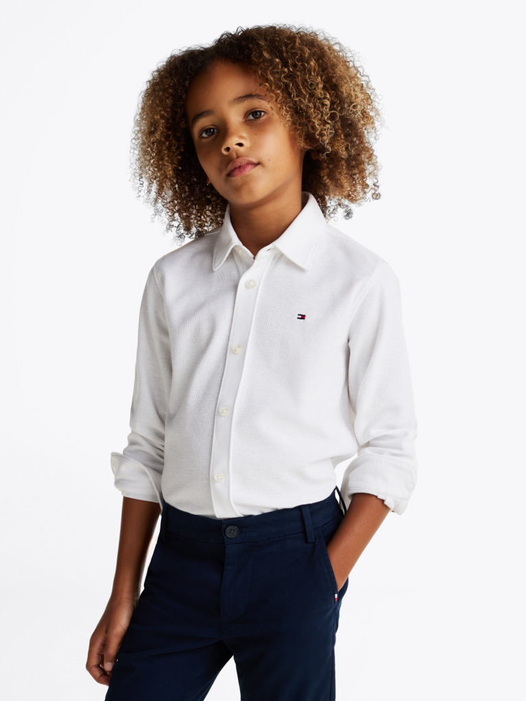White Micro Waffle Knit Regular Fit Shirt  Boys