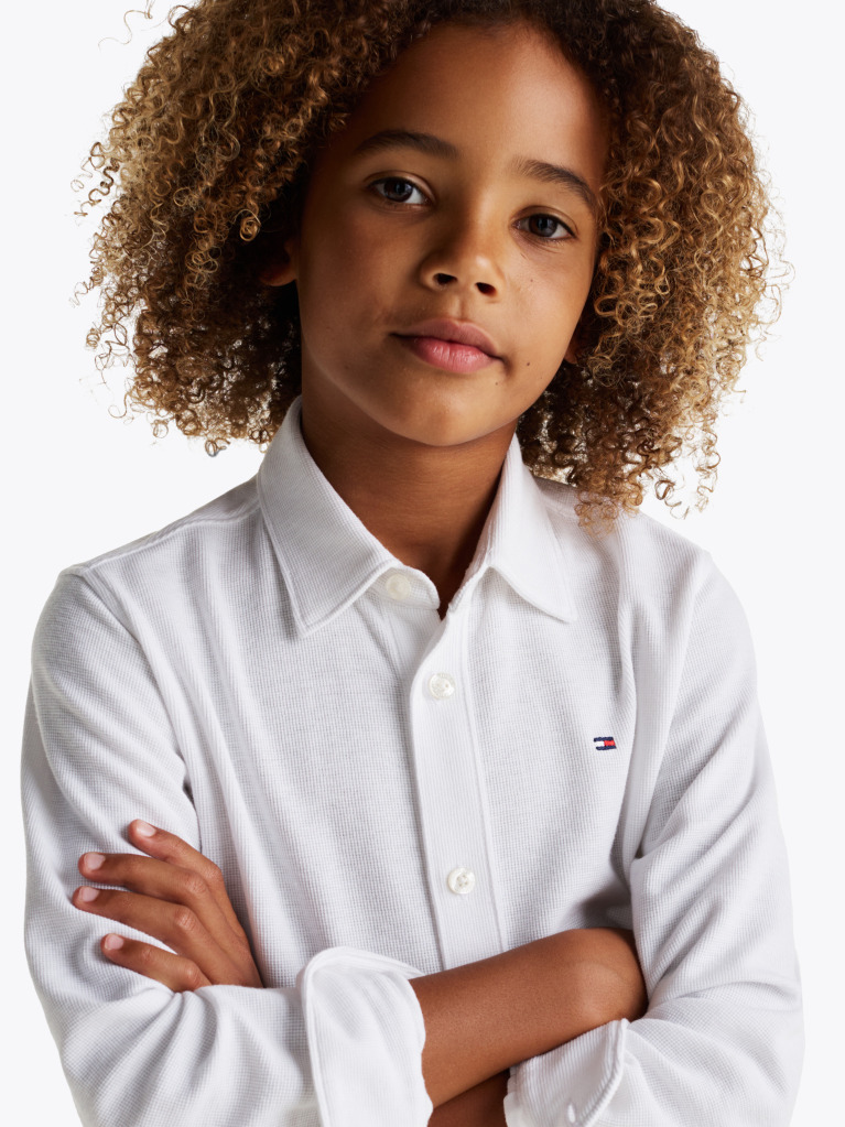 White Micro Waffle Knit Regular Fit Shirt  Boys